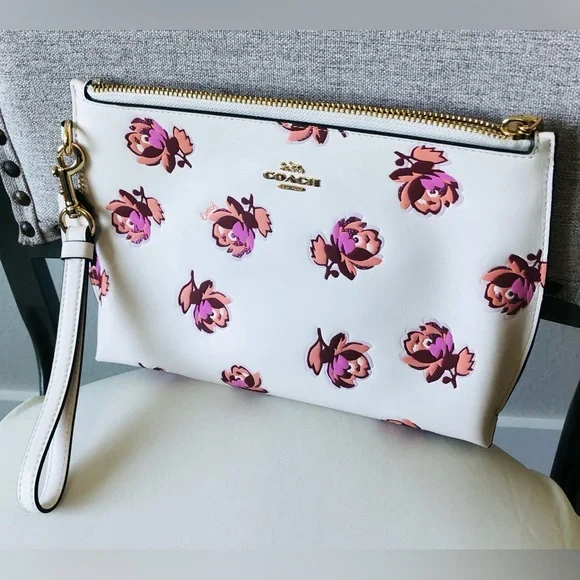 Coach Lamb Leather Clutch with Pink Floral Design - Picture 5 of 11